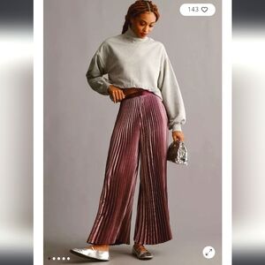 Anthropologie Plisse purple wide leg Flare Pants size 14